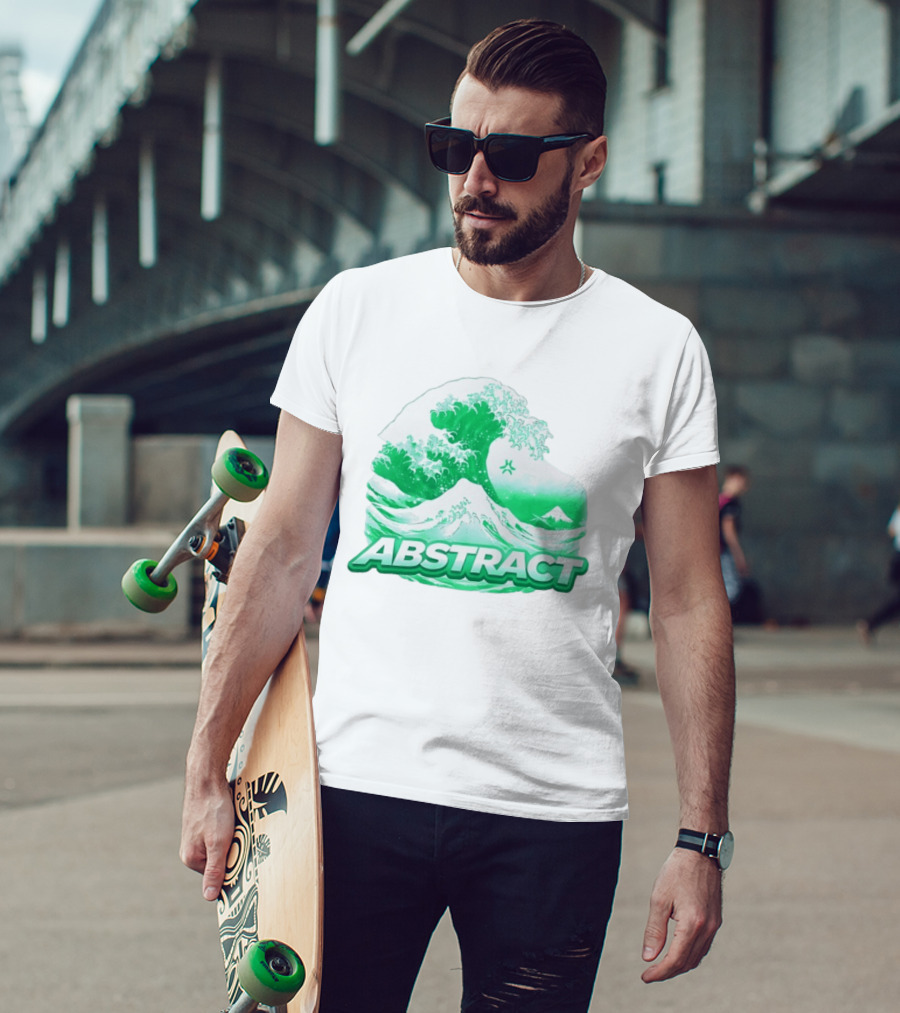 Abstract Green Wave Japanese Art Style Ocean Scene T-Shirt