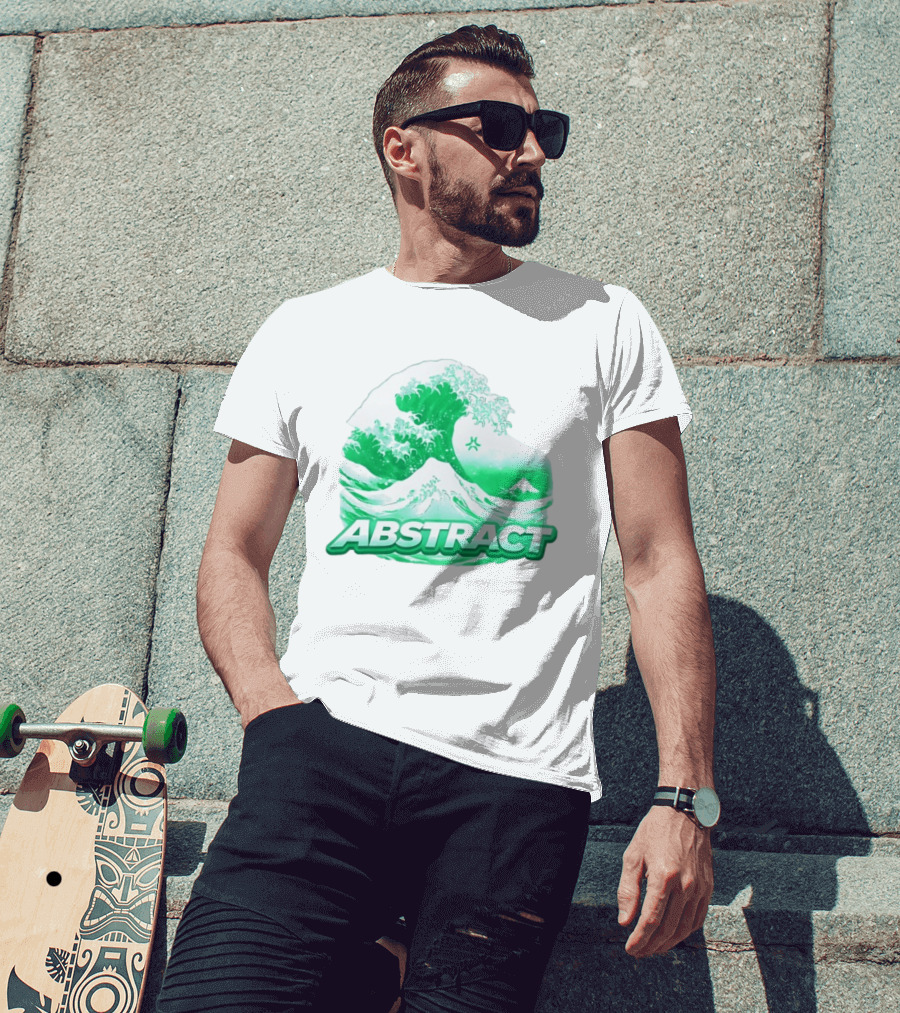 Abstract Green Wave Japanese Art Style Ocean Scene T-Shirt