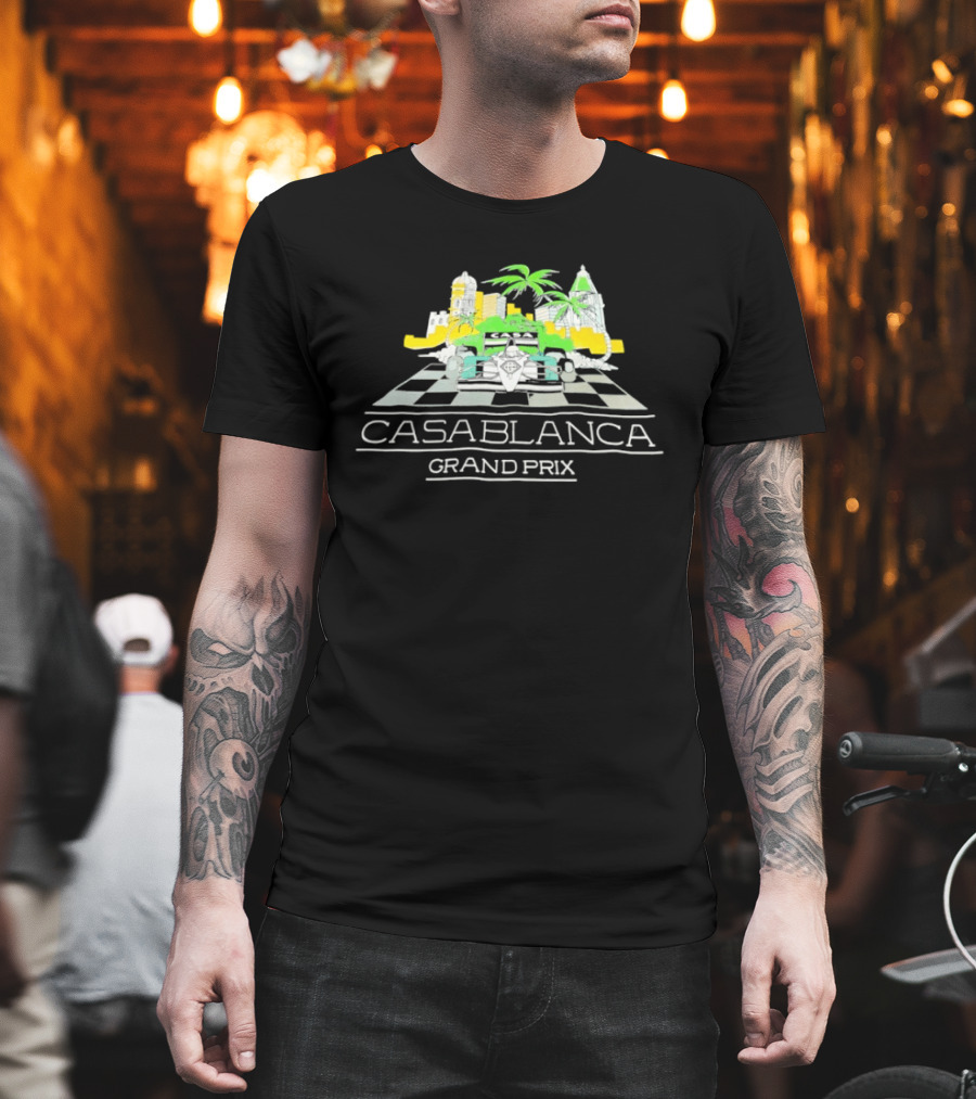 Casablanca Grand Prix Racing Palm Trees Checkered Flag T-Shirt