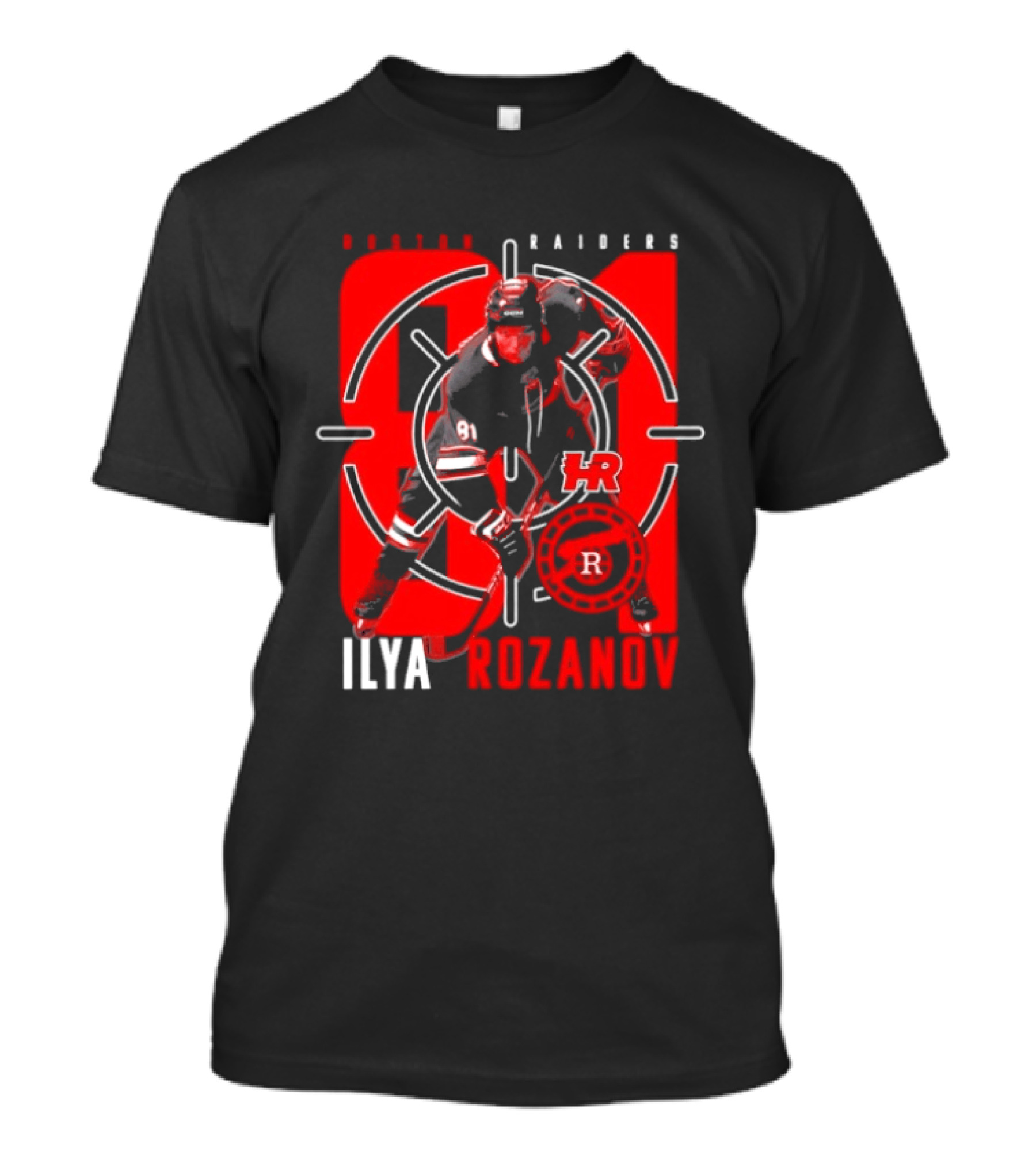 Boston Raiders Player Ilya Rozanov Hockey Target T-Shirt