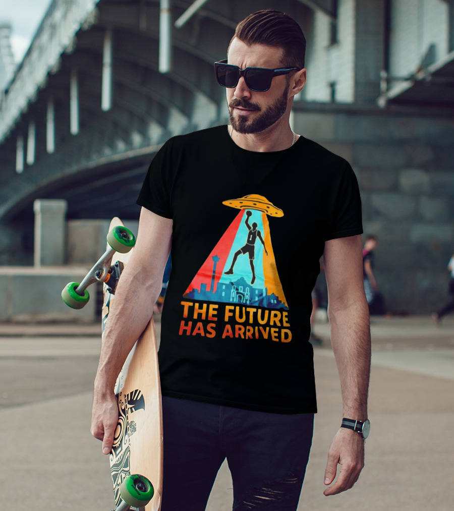 Basketball UFO Abduction Cityscape The Future Has Arrived T-Shirt