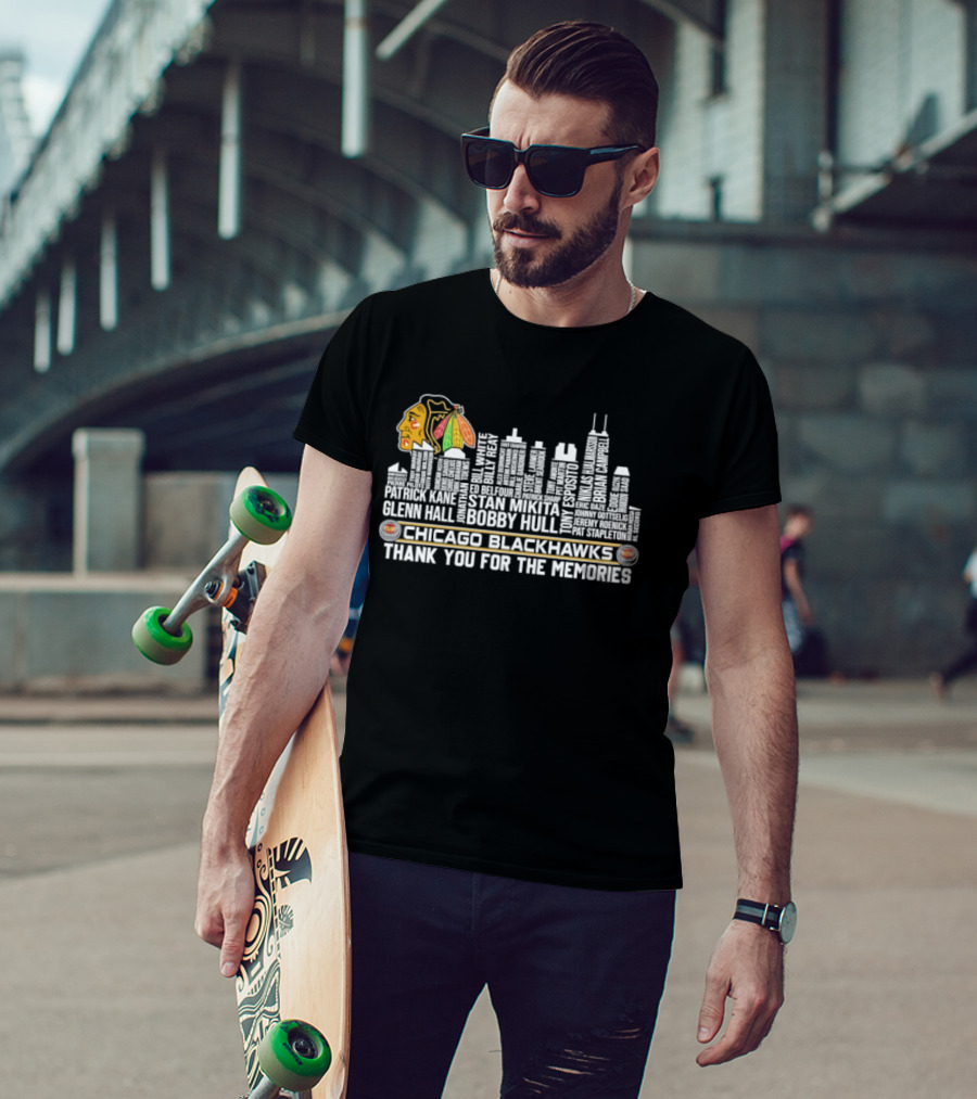 Chicago Blackhawks Skyline With Names And Thank You For The Memories T-Shirt