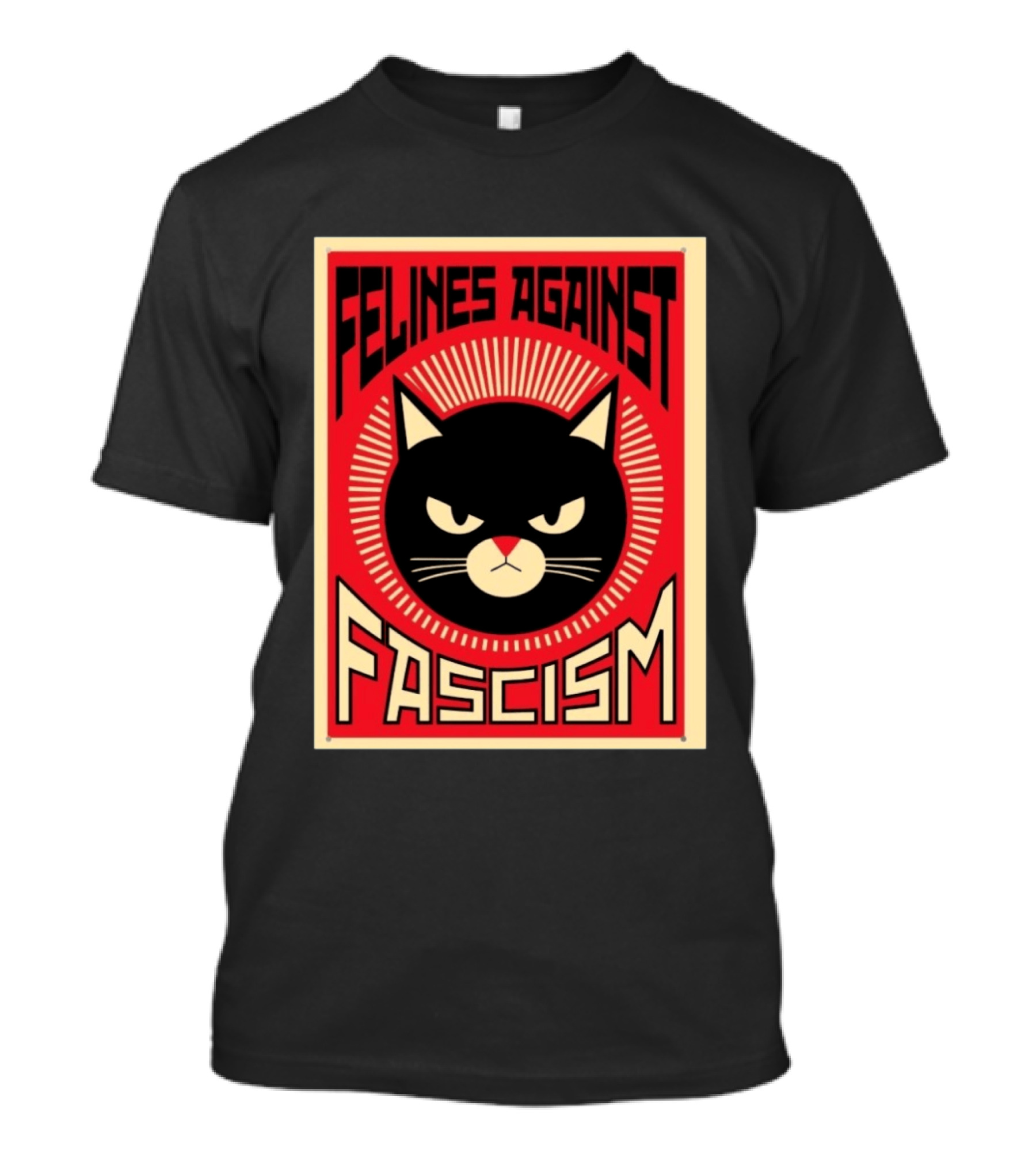 Felines Against Fascism Black Cat Political Satire Lorenzo T-Shirt