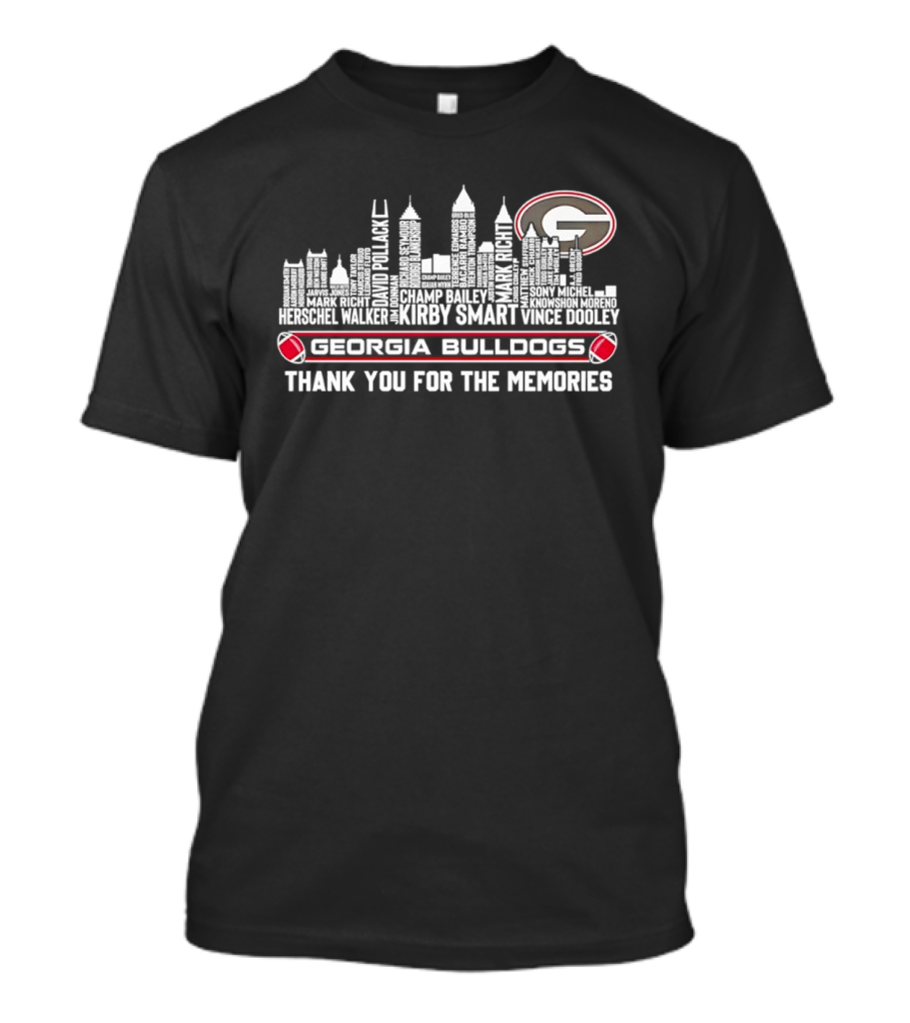 Georgia Bulldogs Players City Skyline Thank You For The Memories T-Shirt