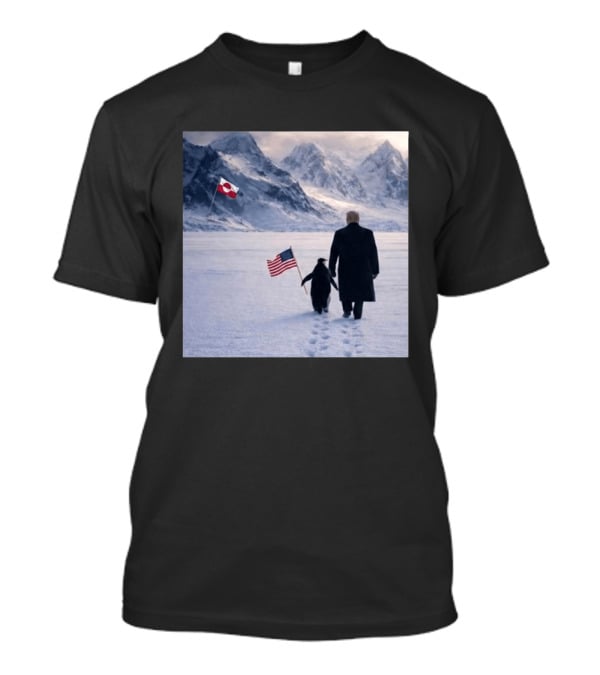 Nihilist Penguin Walking With Trump Antarctica American Flag Greenland Flag T-Shirt