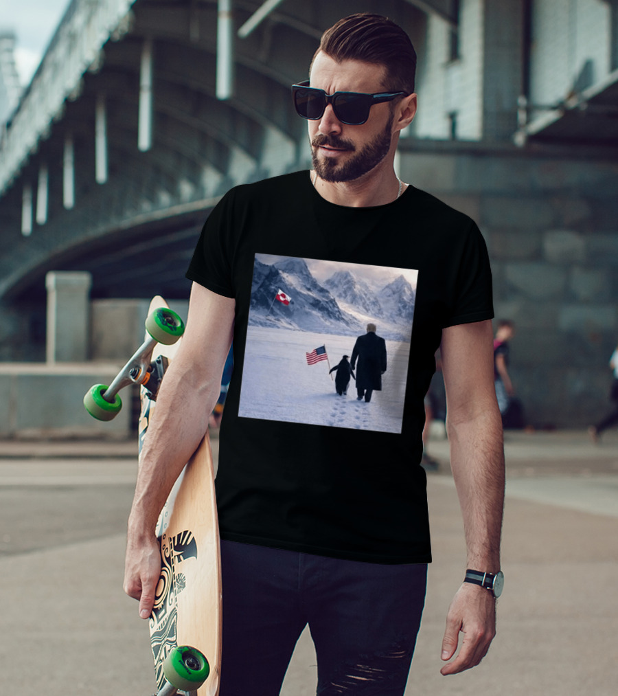 Nihilist Penguin Walking With Trump Antarctica American Flag Greenland Flag T-Shirt