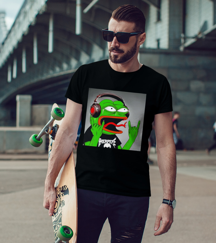 Pepe The Frog Metal Rocker With Headphones And Screaming Face T-Shirt