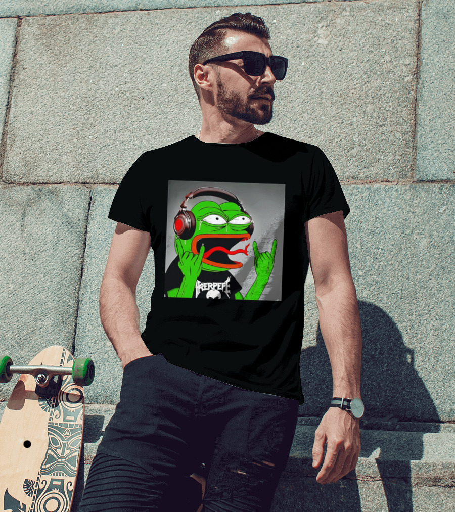 Pepe The Frog Metal Rocker With Headphones And Screaming Face T-Shirt