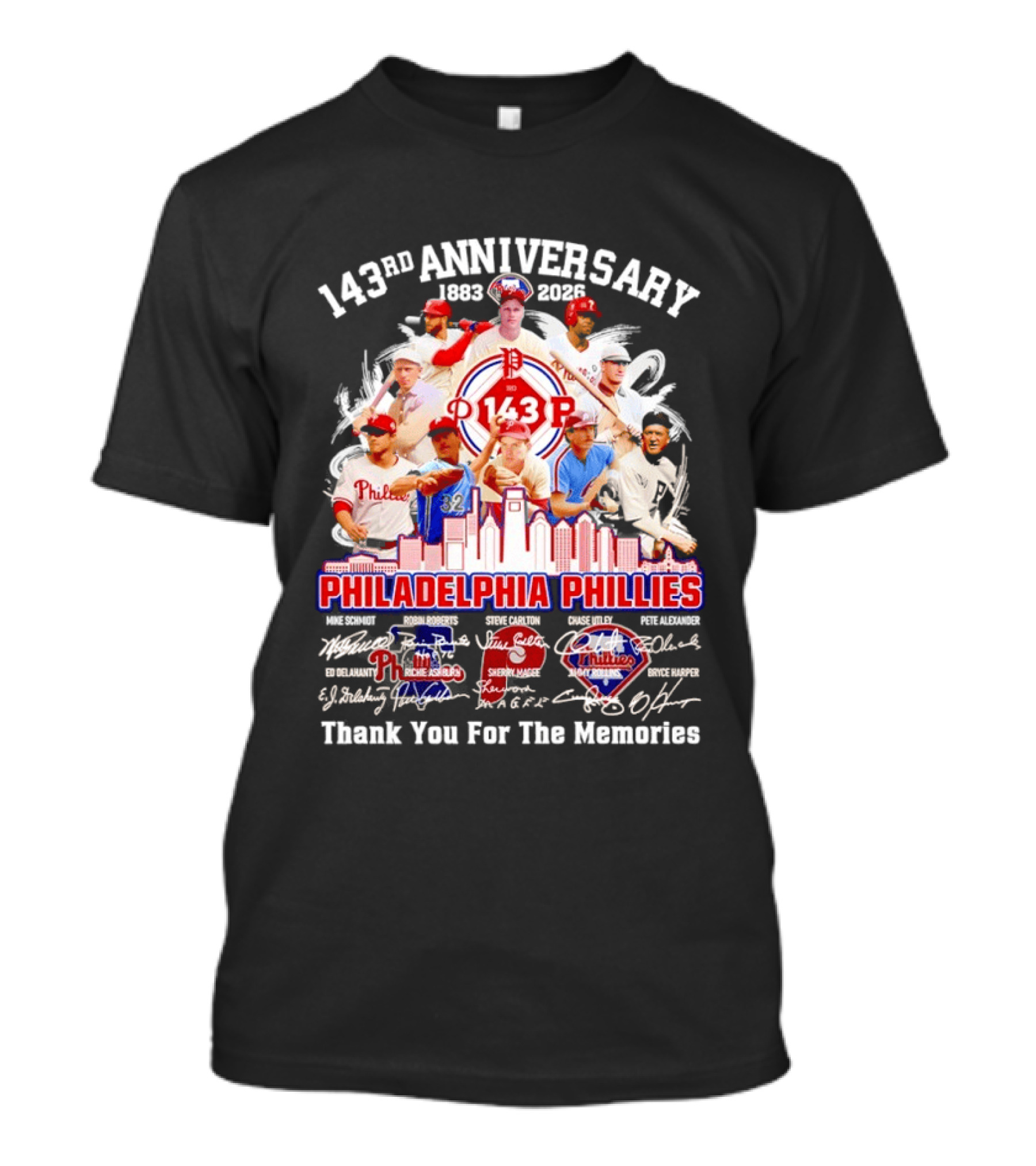 143rd Anniversary 1883 2026 Philadelphia Phillies Players City Skyline Thank You For The Memories T-Shirt