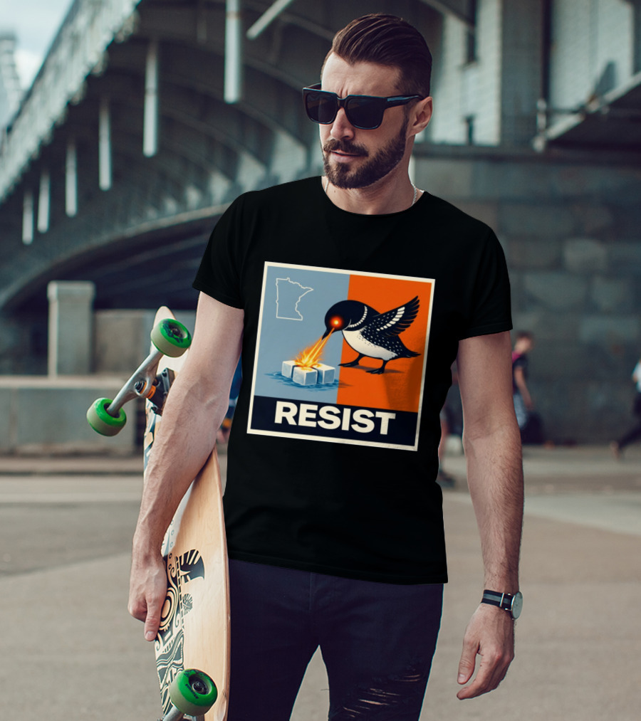 Rebel Minneapolis Ice Protest Resist With Loon Laser Bird And Minnesota Map T-Shirt