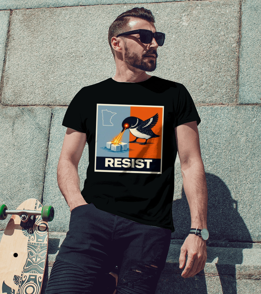 Rebel Minneapolis Ice Protest Resist With Loon Laser Bird And Minnesota Map T-Shirt