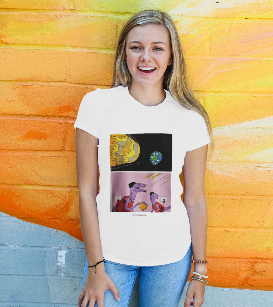 Bron Sends Him A LeBronto Dinosaur Meteor Basketball Earth Raptors T-Shirt