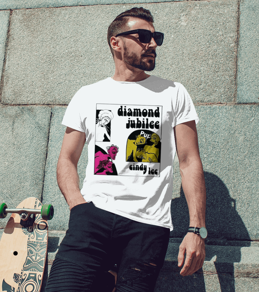 Diamond Jubilee Music Album Cindy Lee Illustrated Faces T-Shirt
