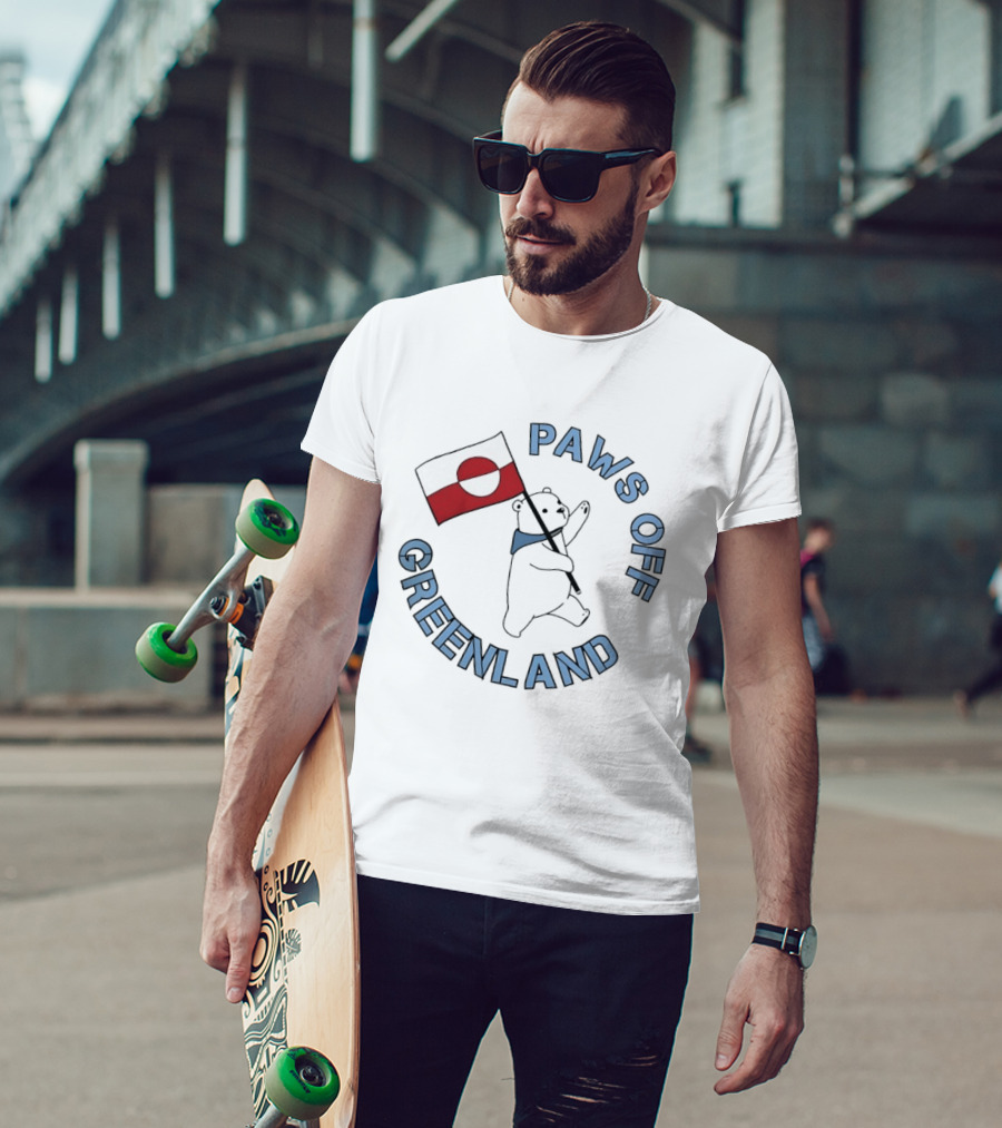 Paws Off Greenland Polar Bear Holding Flag T-Shirt