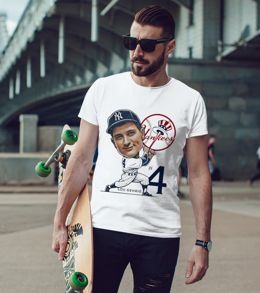 Lou Gehrig New York Yankees #4 Caricature Yankees T-Shirt