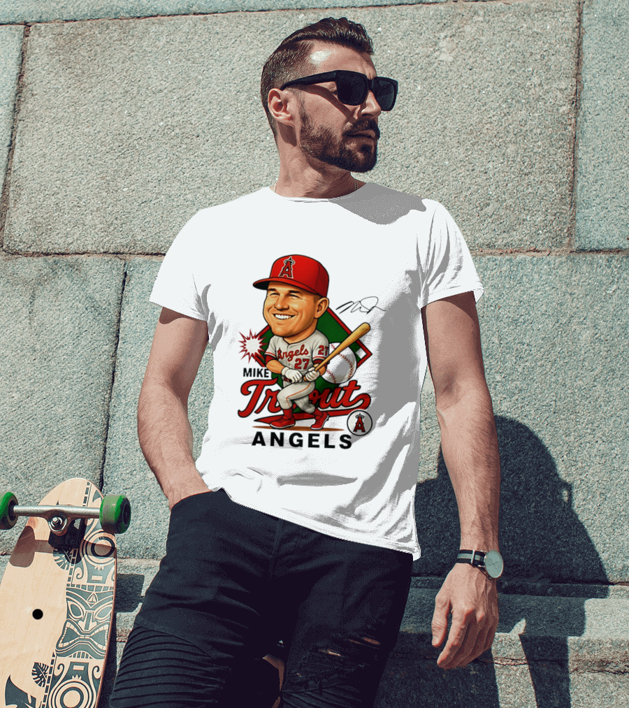 Mike Trout Angels Baseball Caricature Los Angeles Legend T-Shirt