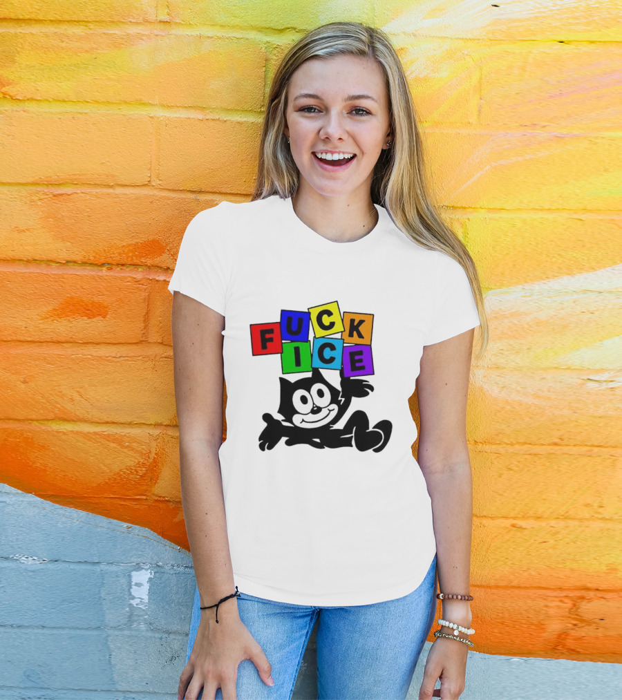 Felix The Cat Fuck ICE Colorful Blocks T-Shirt