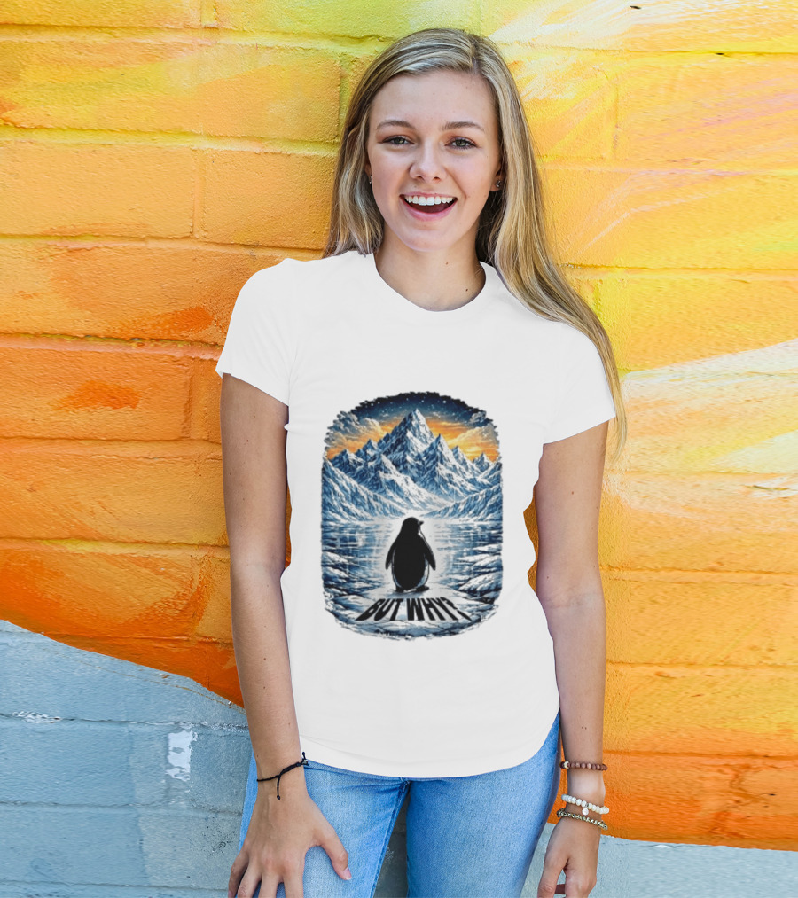 Viral Nihilist Penguin But Why Mountain Reflection T-Shirt