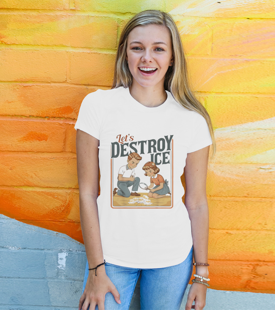 Let's Destroy Ice Vintage Style Cartoon Kids With Airplane T-Shirt