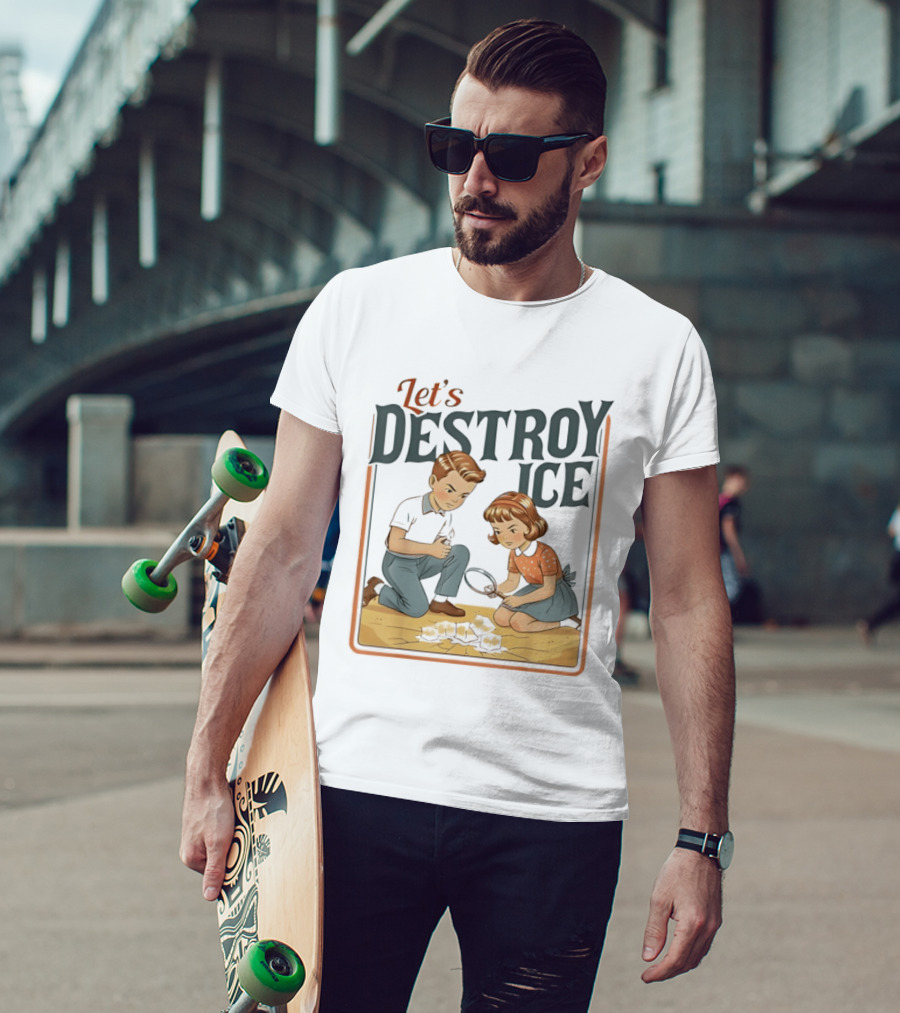 Let's Destroy Ice Vintage Style Cartoon Kids With Airplane T-Shirt
