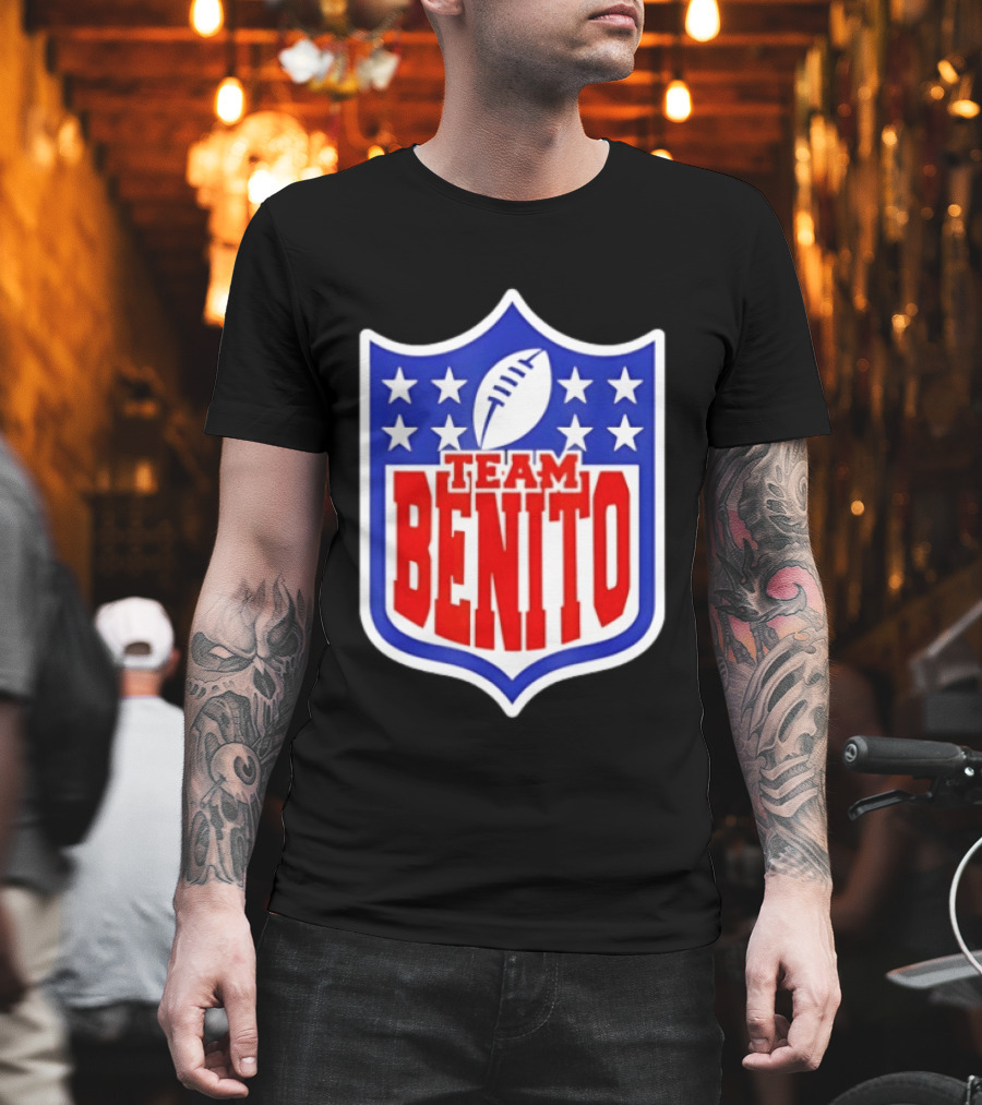 Team Benito Football Shield Stars Personalized Name T-Shirt