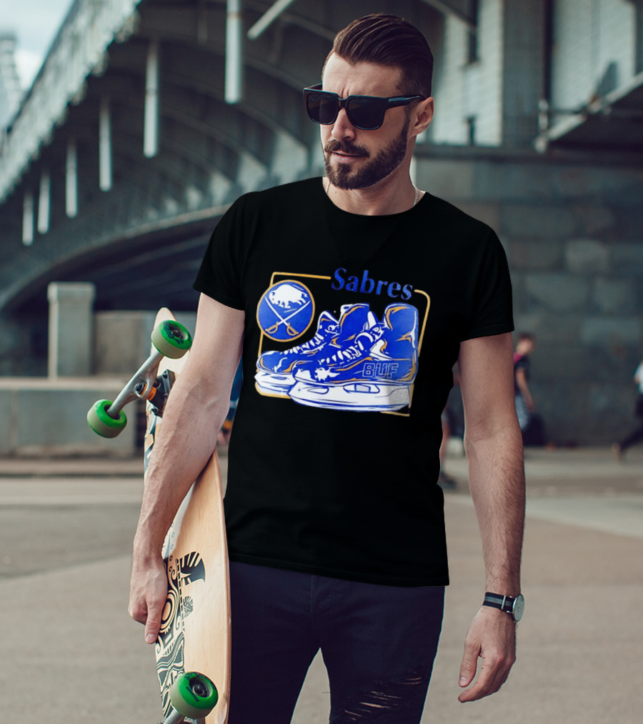 Sabres BUF Skates With Buffalo And Crossed Sabers T-Shirt
