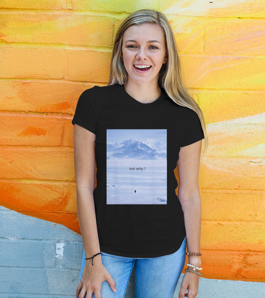 Penguin But Why Meme Snowy Mountains Motivational Scene T-Shirt