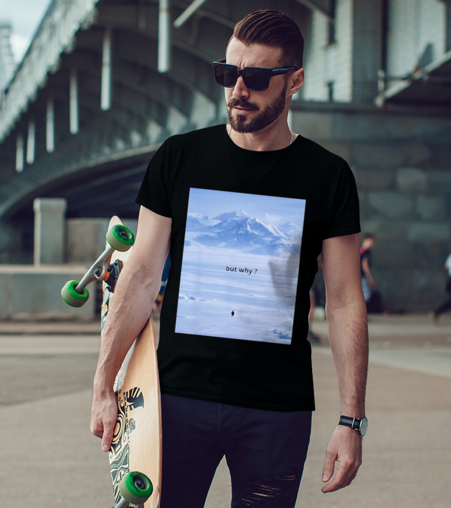 Penguin But Why Meme Snowy Mountains Motivational Scene T-Shirt