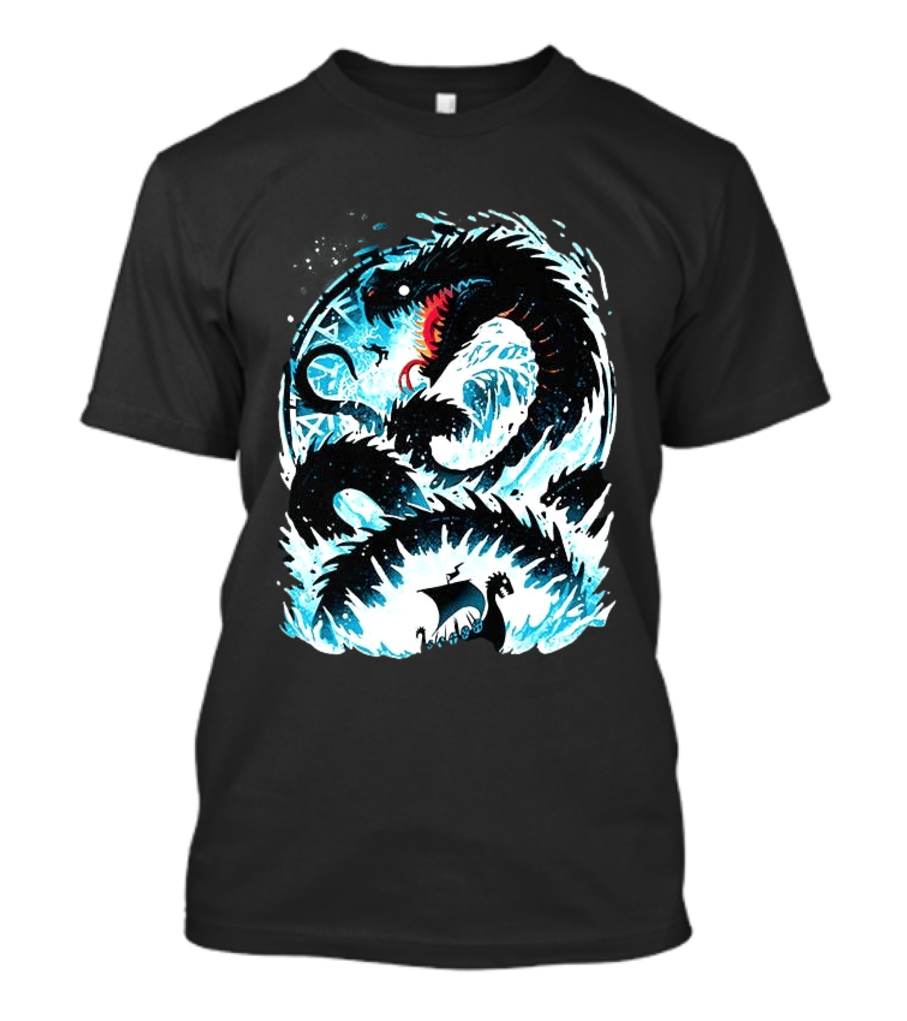 Jörmungandr World Serpent Norse Mythology Viking Ship Ocean Waves T-Shirt