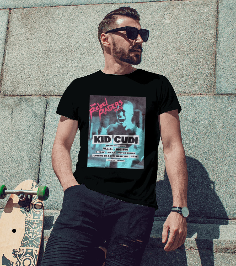 Kid Cudi The Rebel Ragers Tour 2026 Featuring M.I.A. Big Boi A Trak And Dot Da Genius T-Shirt