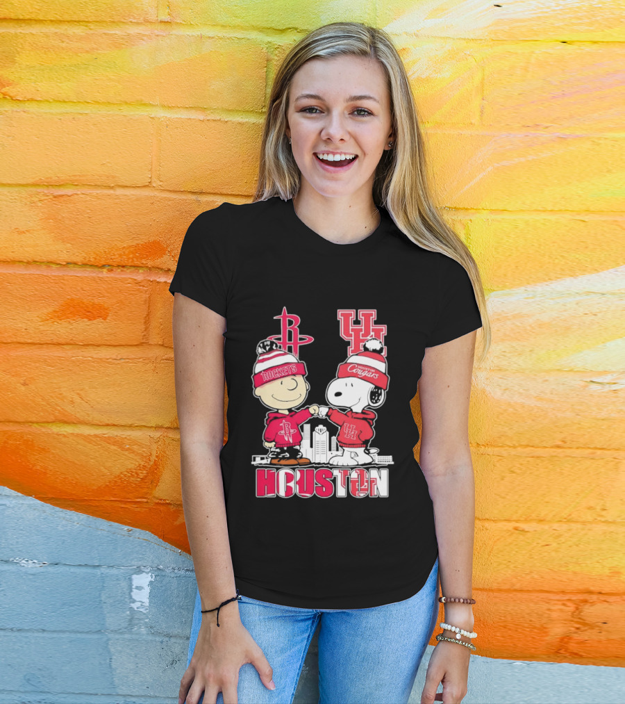 Peanuts Characters X Houston Rockets X University Of Houston Cougars Collaboration T-Shirt