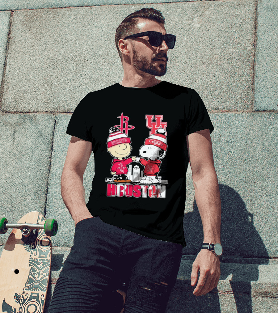 Peanuts Characters X Houston Rockets X University Of Houston Cougars Collaboration T-Shirt