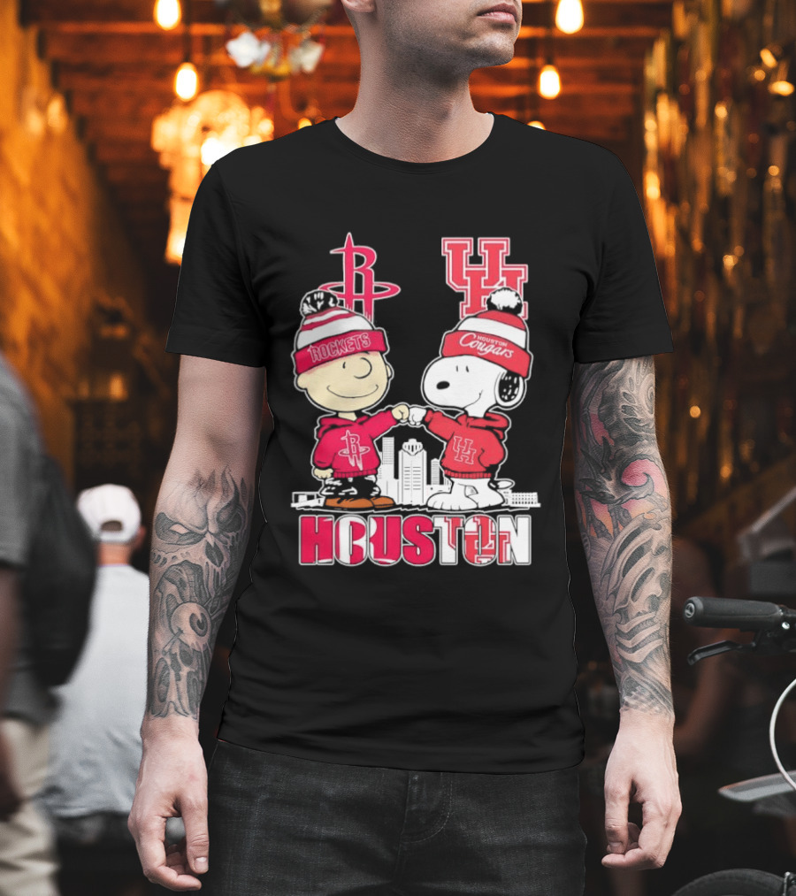 Peanuts Characters X Houston Rockets X University Of Houston Cougars Collaboration T-Shirt