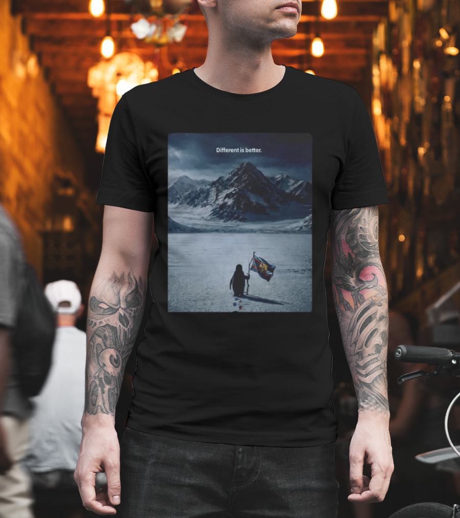 Barcelona Nihilist Penguin Different Is Better Flag Mountain Scene T-Shirt
