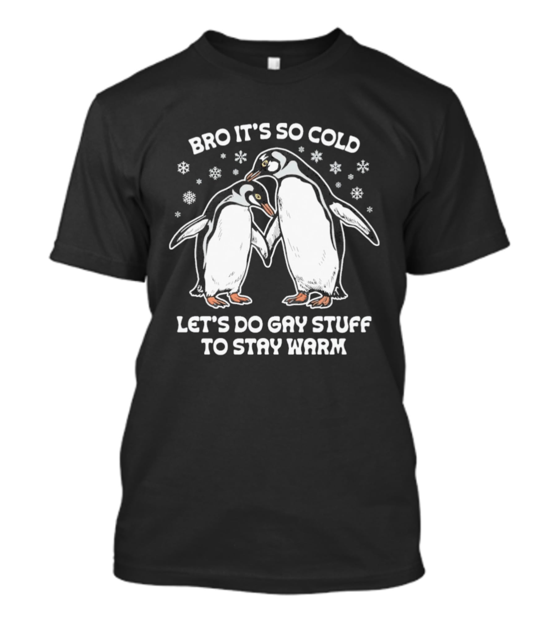 Bro It's So Cold Let's Do Gay Stuff To Stay Warm Penguins Snowflakes T-Shirt