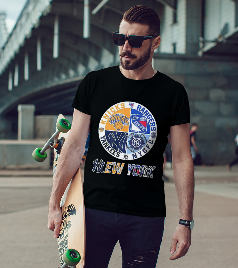 New York Knicks Rangers Yankees NYCFC Sports Teams Mashup T-Shirt