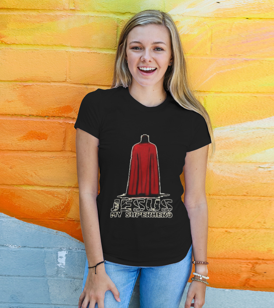 Jesus My Superhero Red Cape Christian Strength T-Shirt