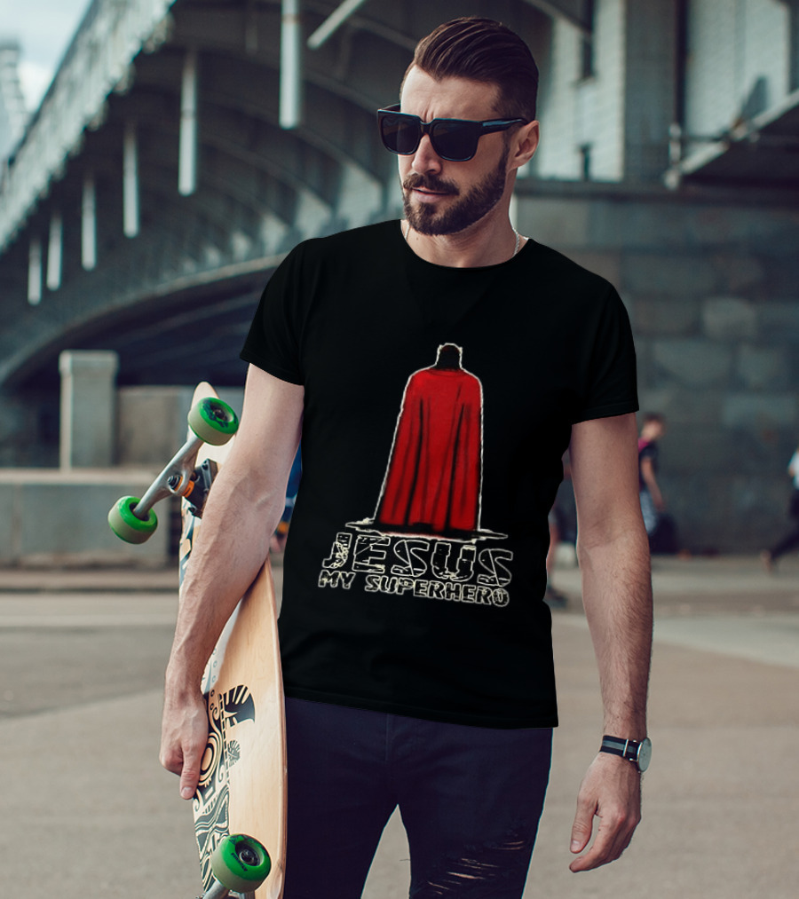 Jesus My Superhero Red Cape Christian Strength T-Shirt