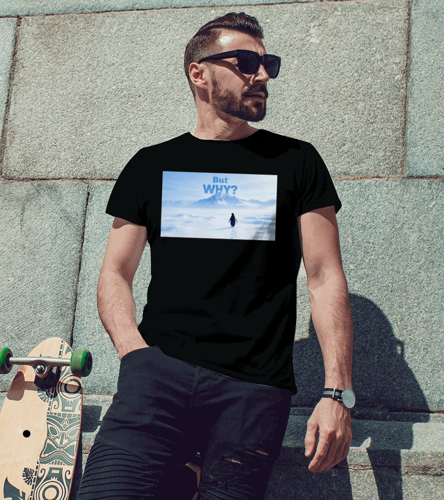 Nihilist Penguin But Why Snowy Mountains And Footprints T-Shirt