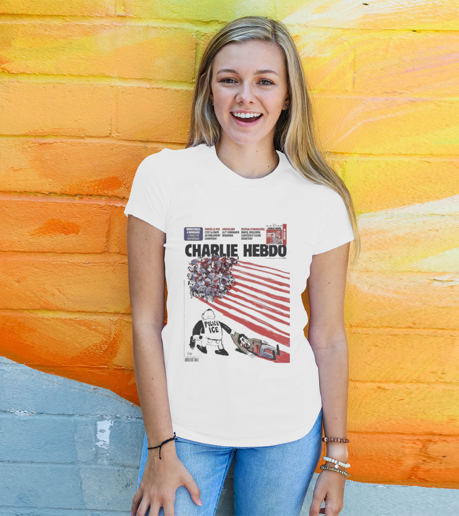 Charlie Hebdo ICE Officer With Flag And Migrant Scene T-Shirt