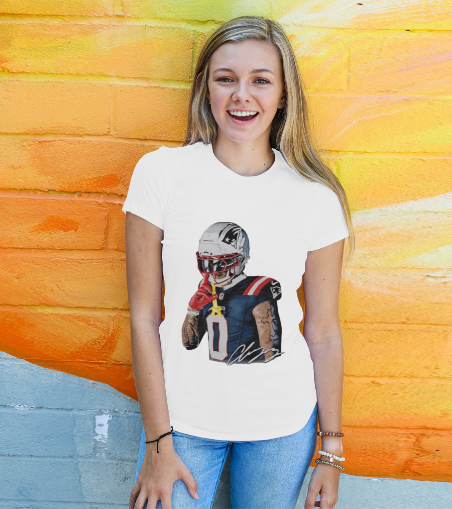 Christian Gonzalez Patriots Number Zero Shh Gesture Helmet Tattoo Football T-Shirt