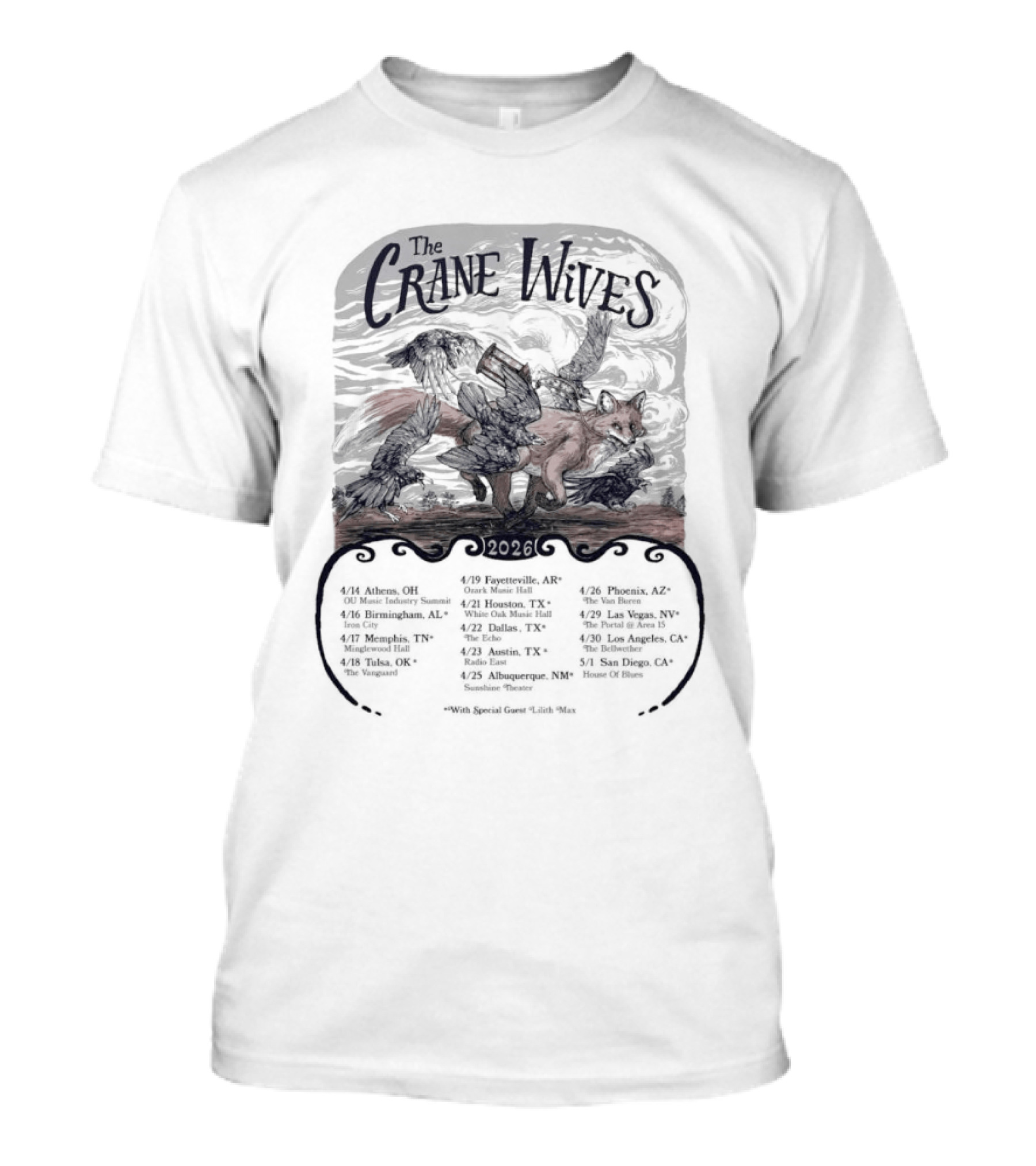 Crane Wives Concert April 26 2026 Van Buren Phoenix AZ Event Details T-Shirt