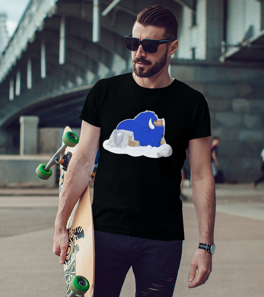Fredrick The Bison Cozy Blue Fluffy Character By Tom Grossi T-Shirt