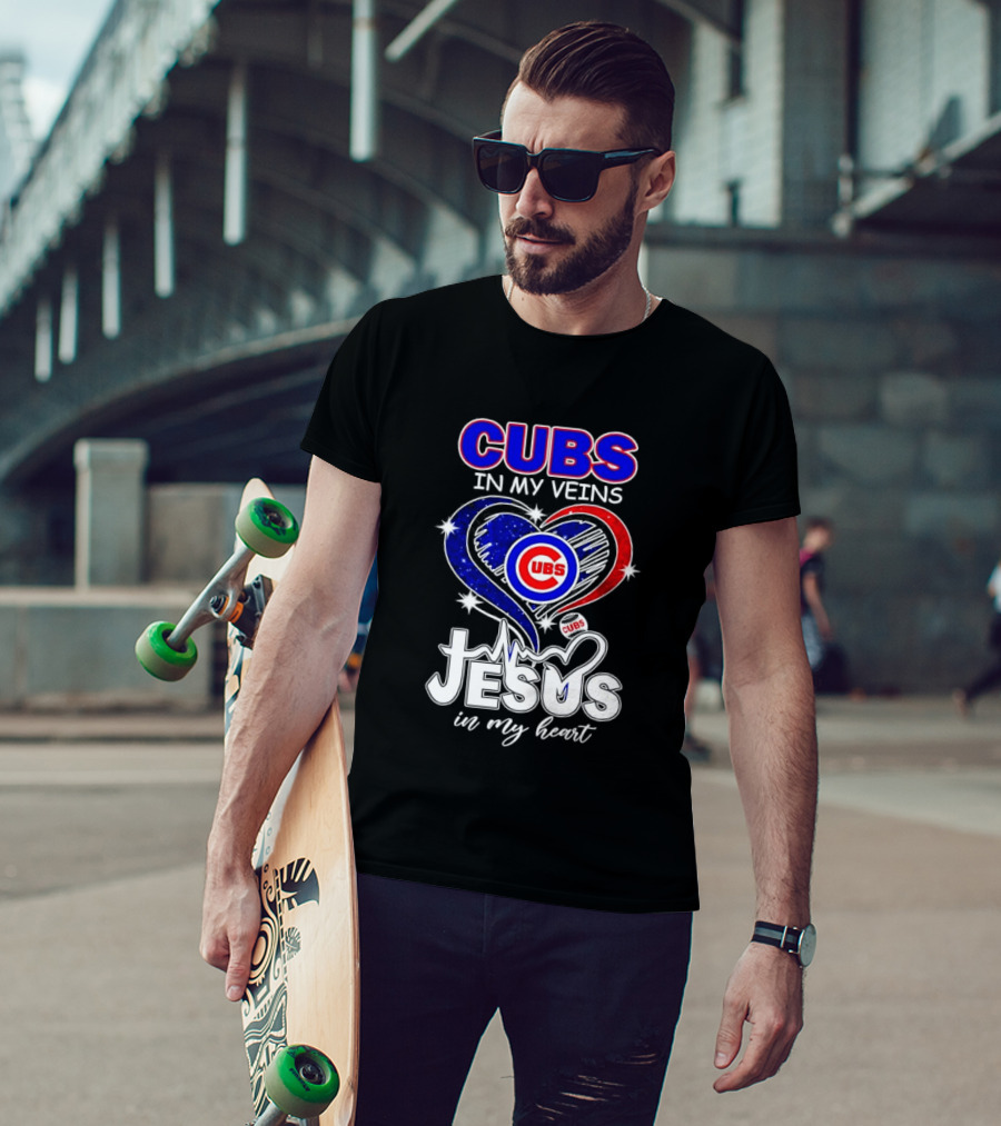 Cubs In My Veins Jesus In My Heart Chicago Baseball Team Faithful T-Shirt