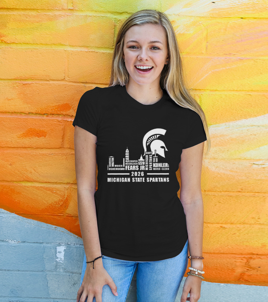 Michigan State Spartans 2026 City Skyline Buildings And Helmet T-Shirt