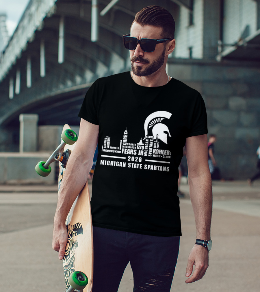 Michigan State Spartans 2026 City Skyline Buildings And Helmet T-Shirt