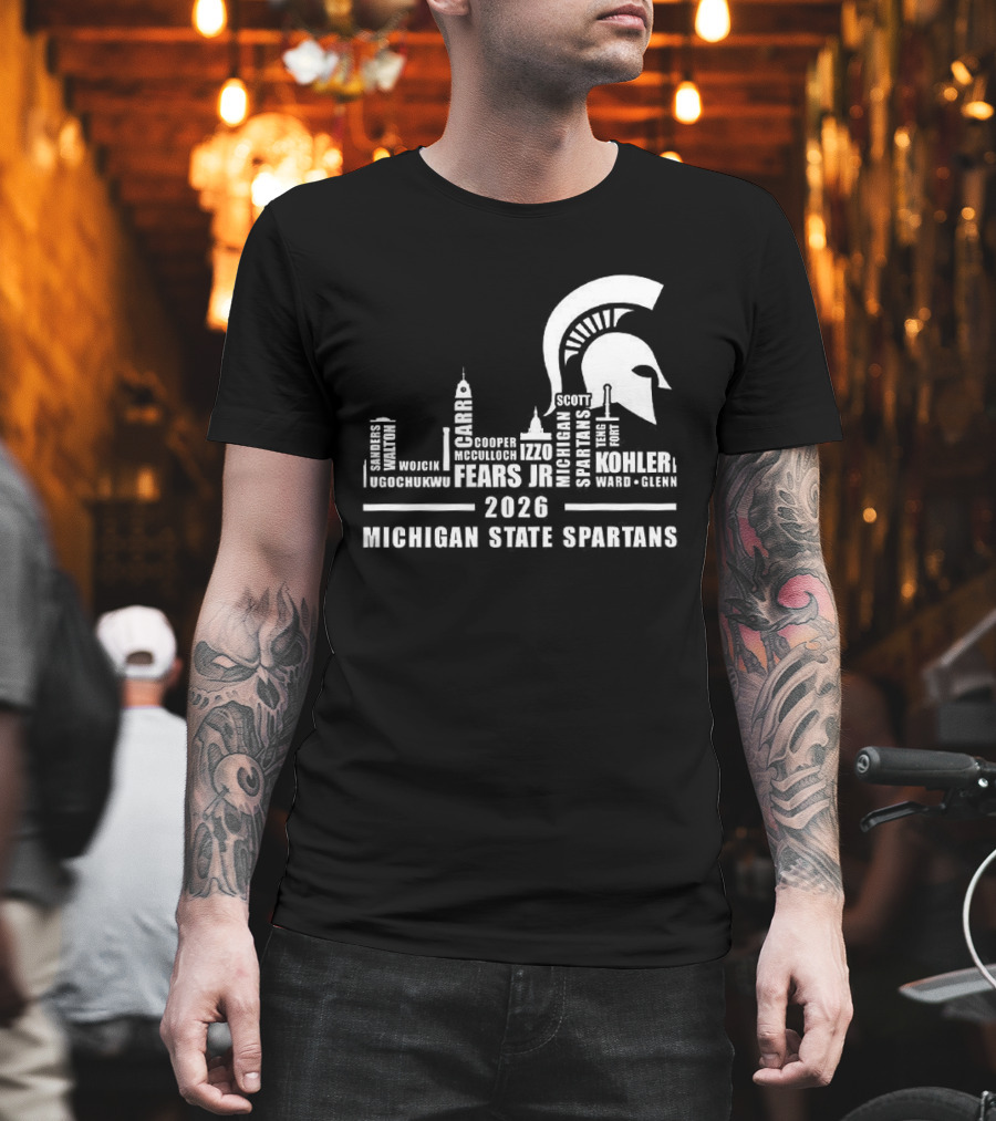 Michigan State Spartans 2026 City Skyline Buildings And Helmet T-Shirt