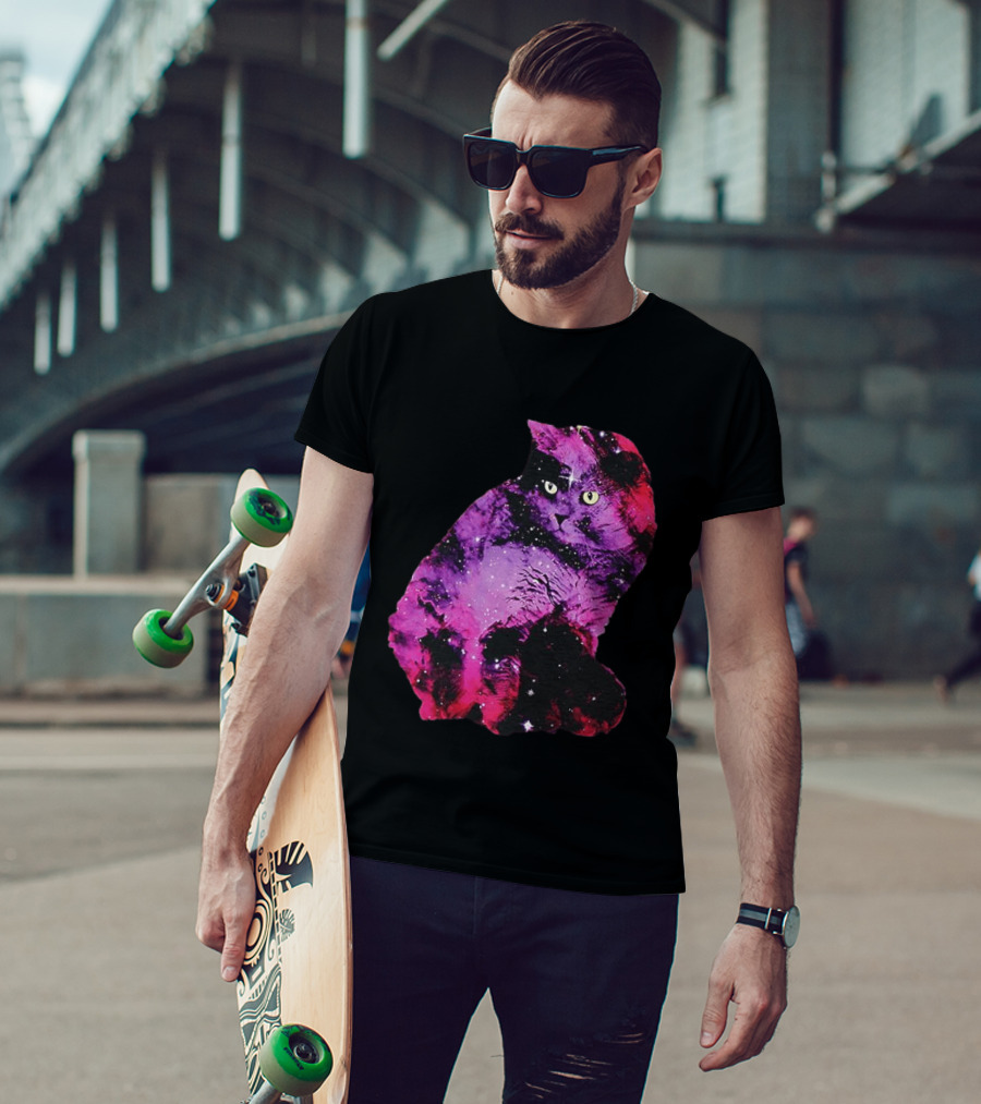 Galaxy Cat Joey Rooney Purple Nebula Cosmic T-Shirt