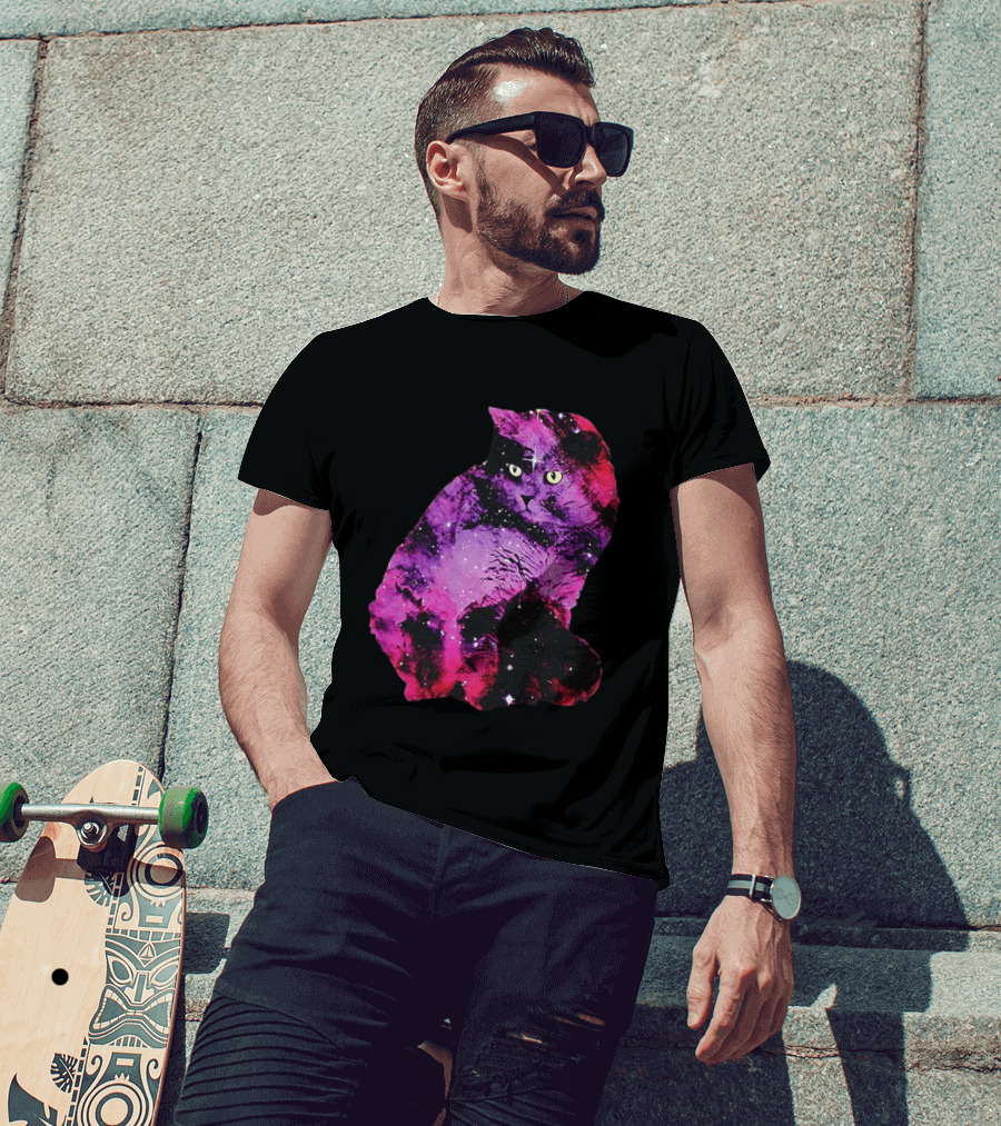 Galaxy Cat Joey Rooney Purple Nebula Cosmic T-Shirt