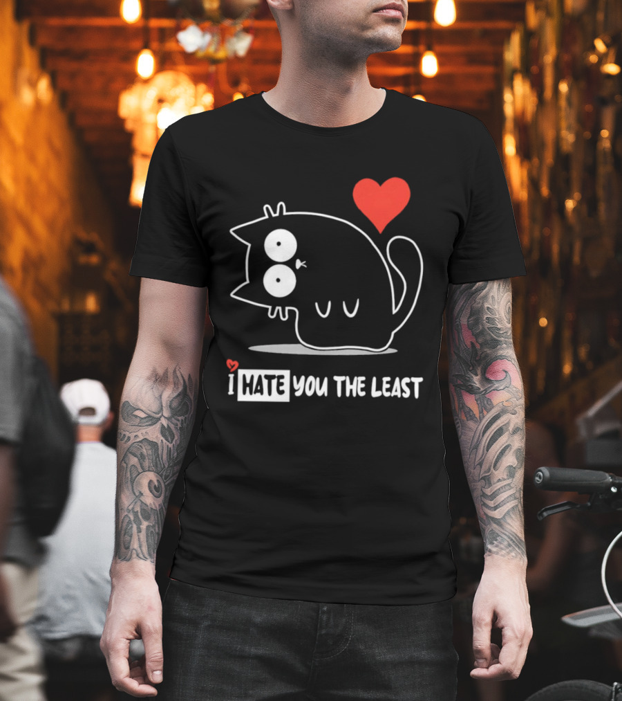 I Hate You The Least Black Cat Cartoon Red Heart Humor T-Shirt